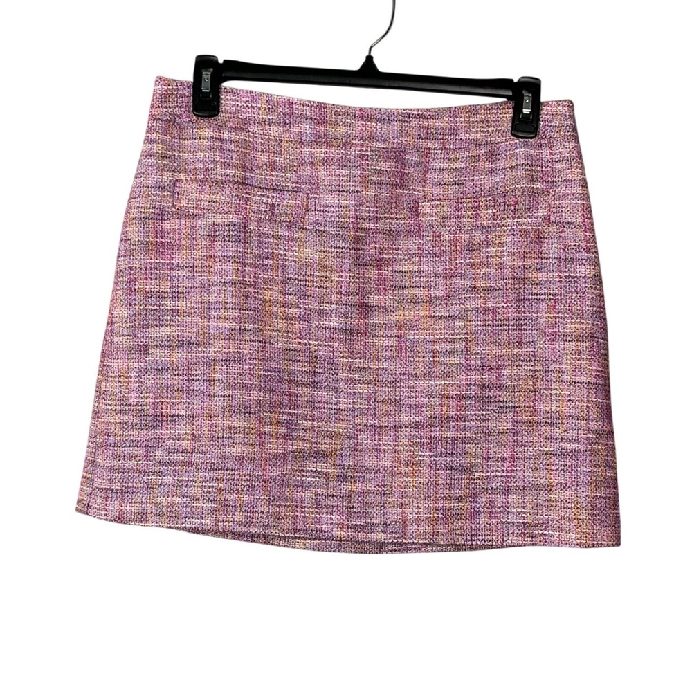 LOFT Petites Pink Multi Color Tweed Mini Skirt Size 12P Side Zip A-Line